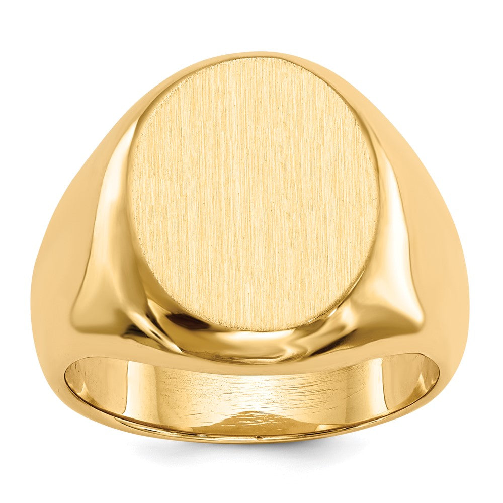 14k 13.5x16.5mm Oval Closed Back Mens Signet Ring, Size 10