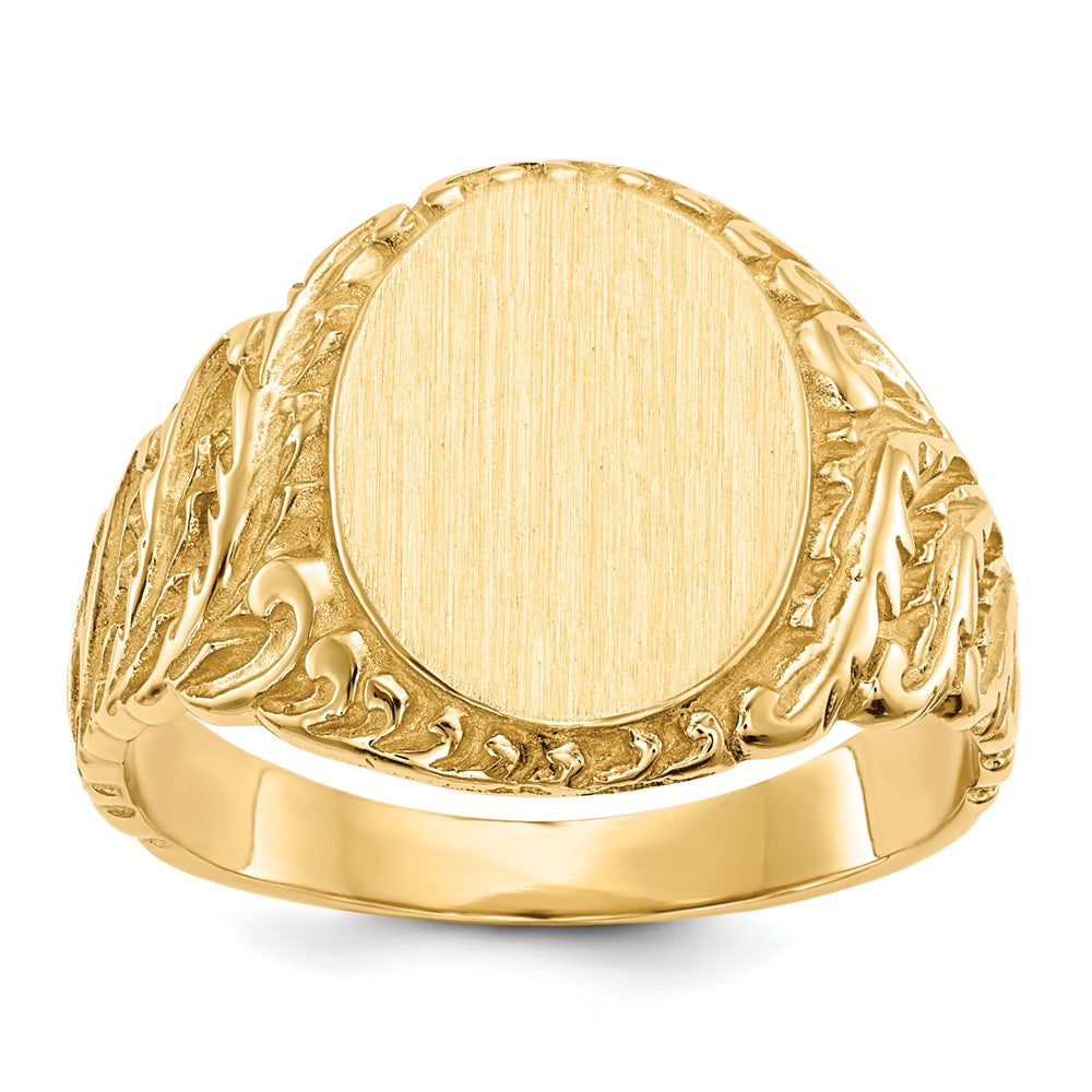 14k 10.5x13.0mm Oval Closed Back Mens Signet Ring, Size 9, 64.08 mm