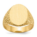 14k 13.0x17.0mm Oval Closed Back Mens Nugget Signet Ring, Size 10