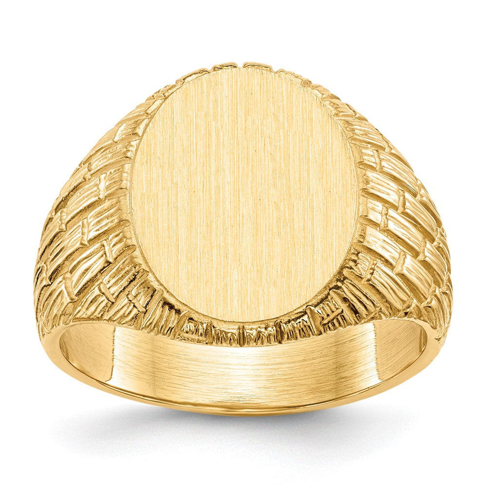 14k 12.0x15.0mm Oval Closed Back Mens Signet Ring, Size 10, 91.25 mm
