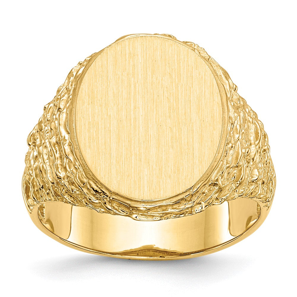 14k 14.0x17.0mm Oval Open Back Mens Signet Ring, Size 10