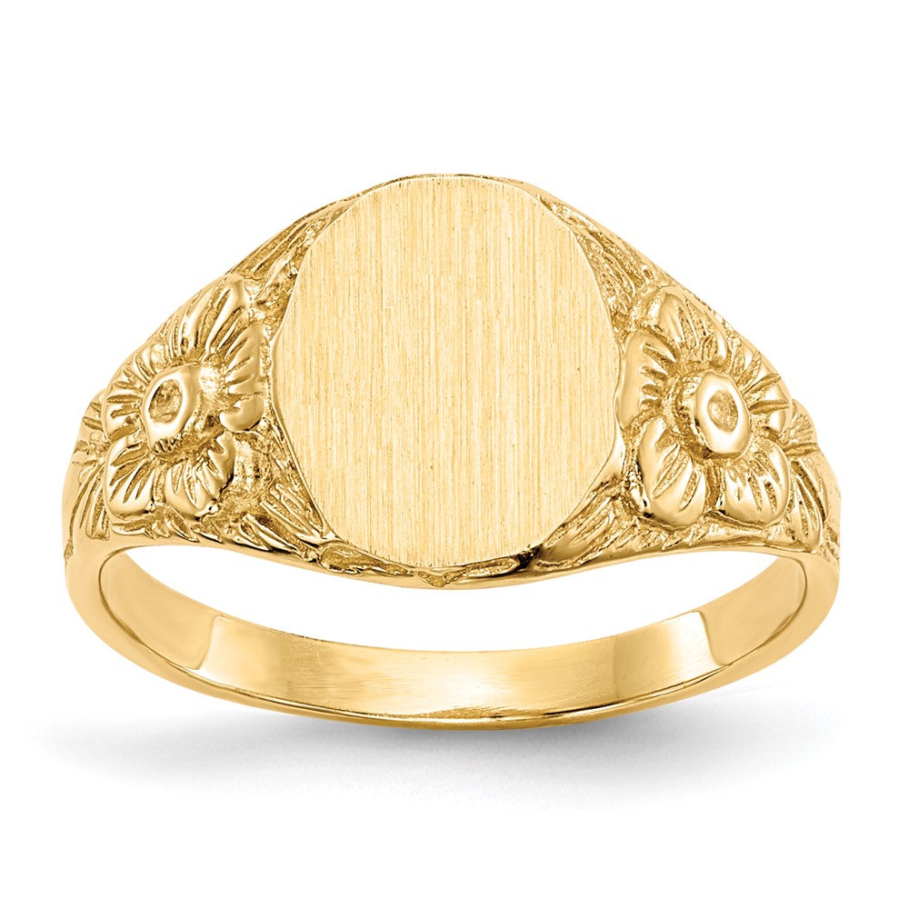 14k 8.0x10.0mm Oval Closed Back Signet Ring, Size 6, 3.46 g
