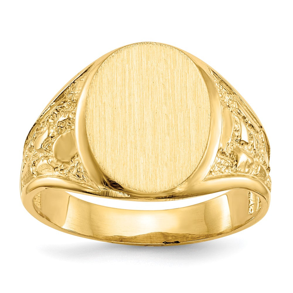 14k 11.5x15.0mm Oval Open Back Mens Nugget Signet Ring, Size 10, 36.54 mm