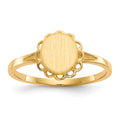 14k 6.5x7.0mm Oval Open Back Scalloped Edge Signet Ring, 18.84 mm