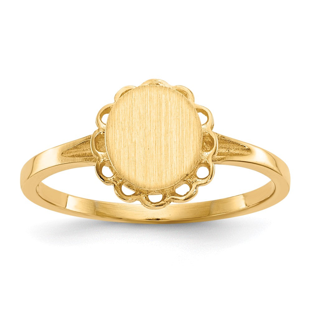 14k 6.5x7.0mm Oval Open Back Scalloped Edge Signet Ring, 18.84 mm