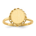 14k 8.5x9.0mm Oval Open Back Scalloped Edge Signet Ring, Size 6, 27.79 mm