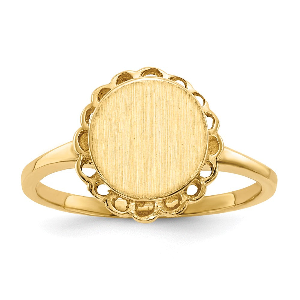 14k 8.5x9.0mm Oval Open Back Scalloped Edge Signet Ring, Size 6, 27.79 mm