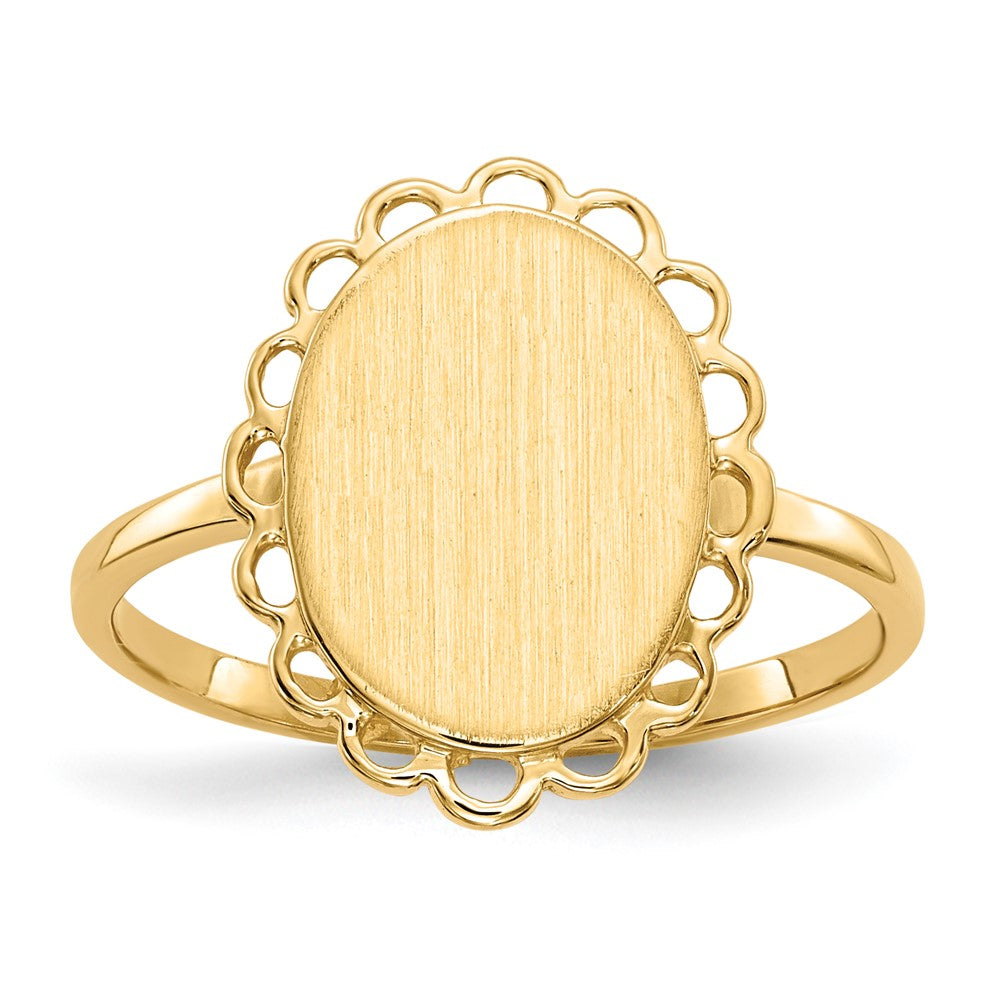 14k 9.0x12.0mm Oval Open Back Scalloped Edge Signet Ring, Size 6, 21.01 mm