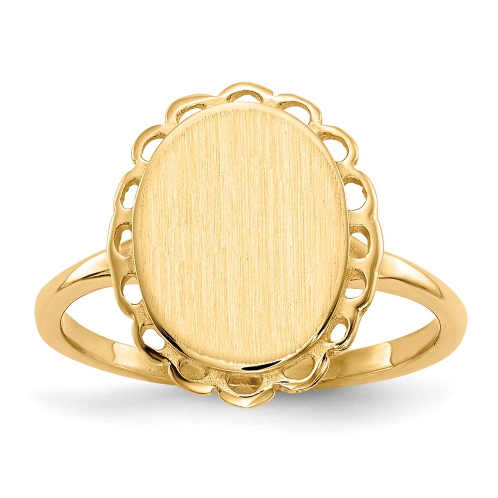14k 9.0x11.5mm Oval Open Back Scalloped Edge Signet Ring, Size 6, 33.38 mm