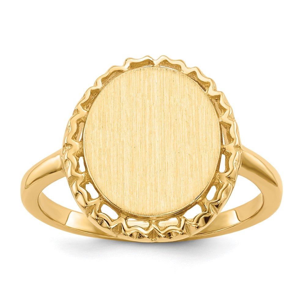 14k 11.0x12.5mm Oval Open Back Filigree Edge Signet Ring, Size 8, 33.9 mm