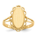 14k 7.0x13.0mm Oval Open Back Scalloped Edge Signet Ring, Size 6, 21.95 mm