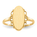 14k 7.0x14.5mm Oval Open Back Scalloped Edge Signet Ring, Size 6, 21.95 mm