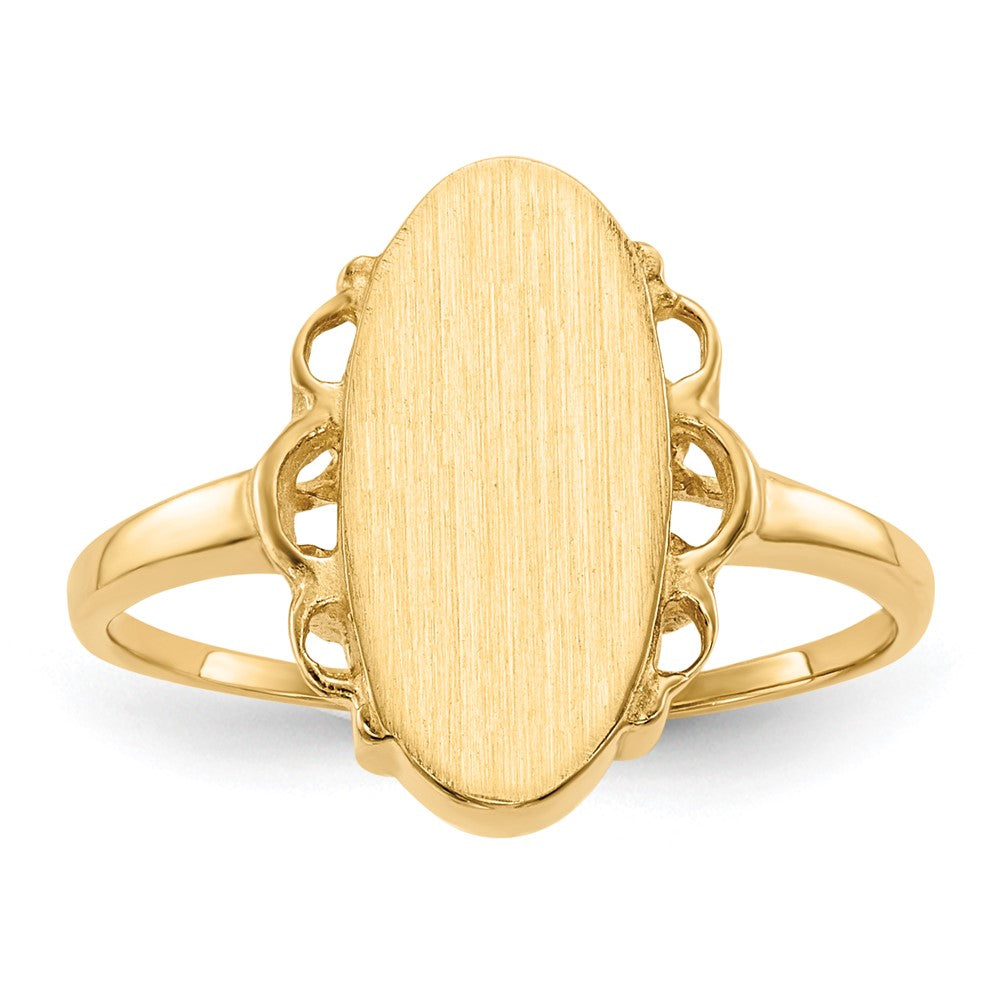 14k 7.0x14.5mm Oval Open Back Scalloped Edge Signet Ring, Size 6, 21.95 mm