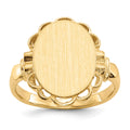 14k 10.5x14.0mm Oval Open Back Scalloped Edge Signet Ring, Size 6, 35.15 mm