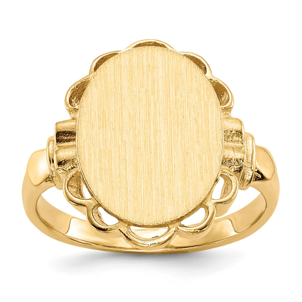 14k 10.5x14.0mm Oval Open Back Scalloped Edge Signet Ring, Size 6, 35.15 mm