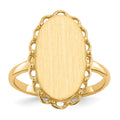 14k 9.0x16.0mm Oval Open Back Scalloped Edge Signet Ring, 31.72 mm
