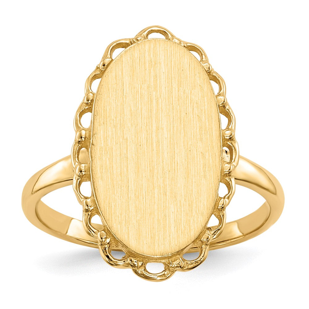 14k 9.0x16.0mm Oval Open Back Scalloped Edge Signet Ring, 31.72 mm