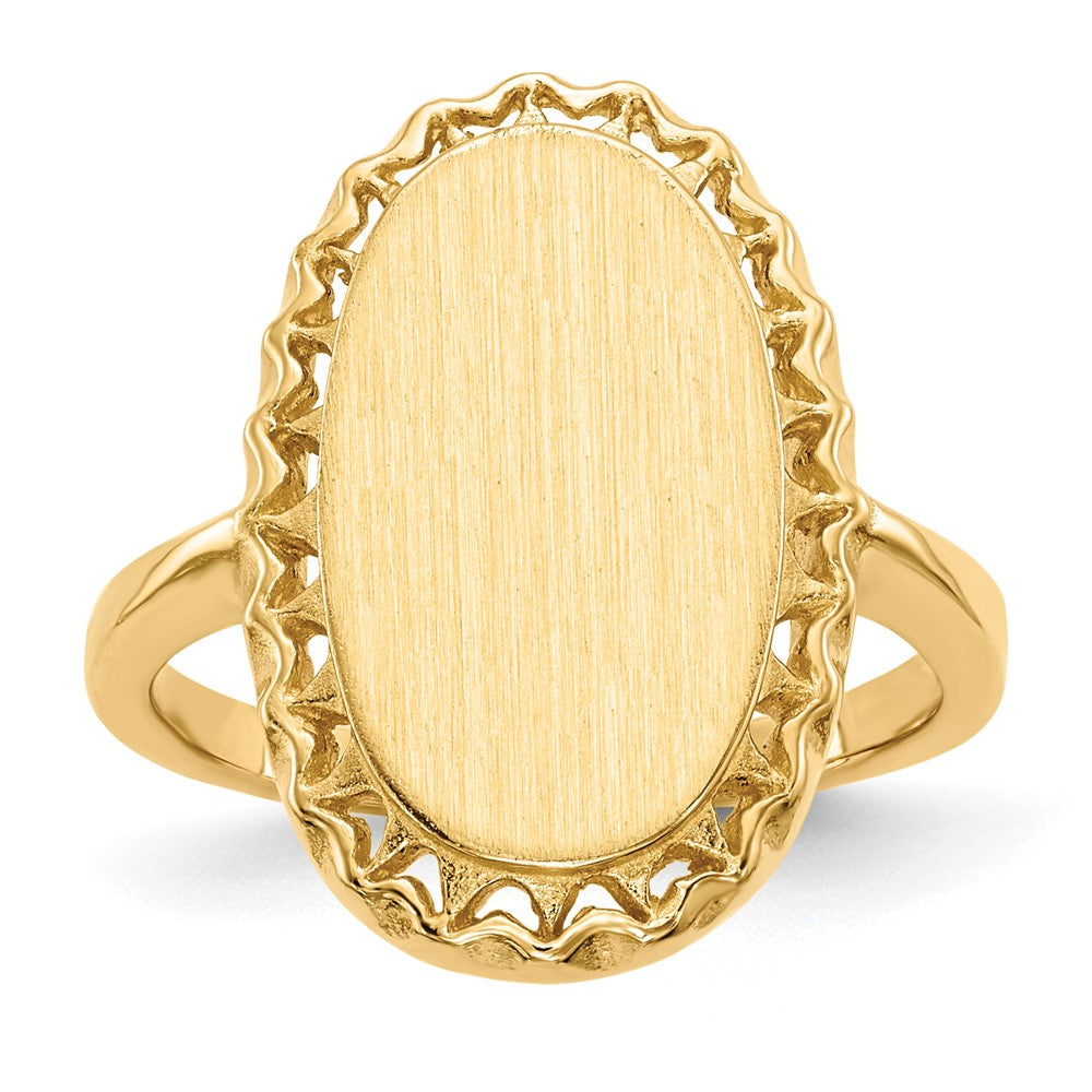 14k 9.5x16.5mm Oval Open Back Filigree Edge Signet Ring, 45.84 mm