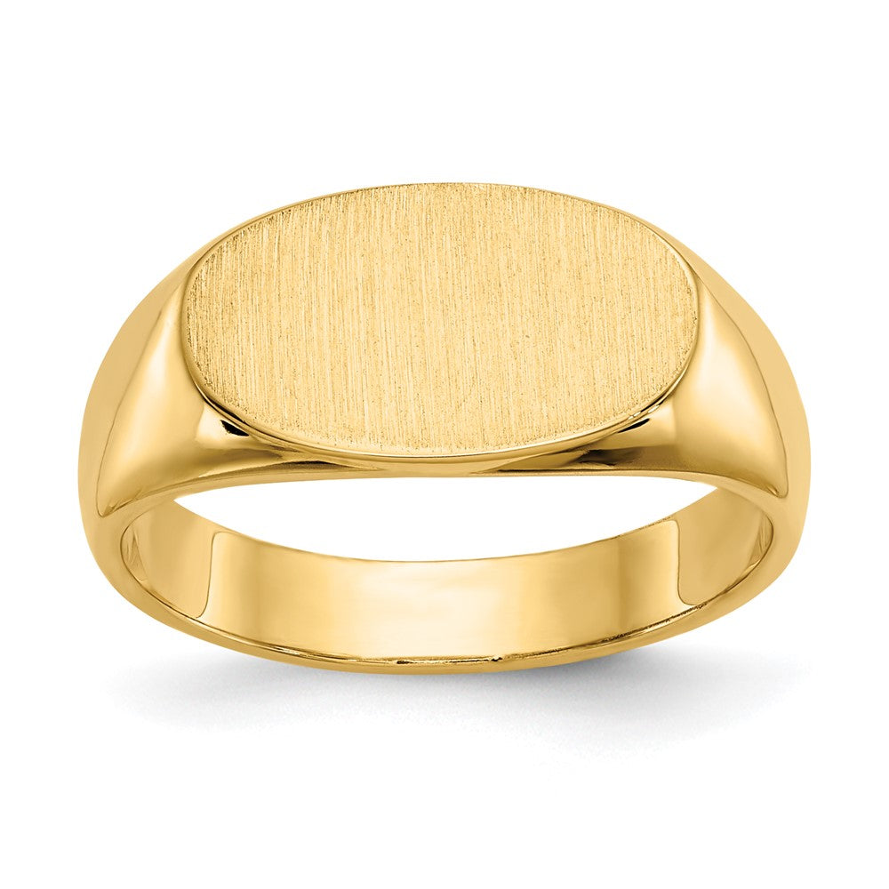 14k 13.5x8.0mm East-West Oval Closed Back Signet Ring, Size 6