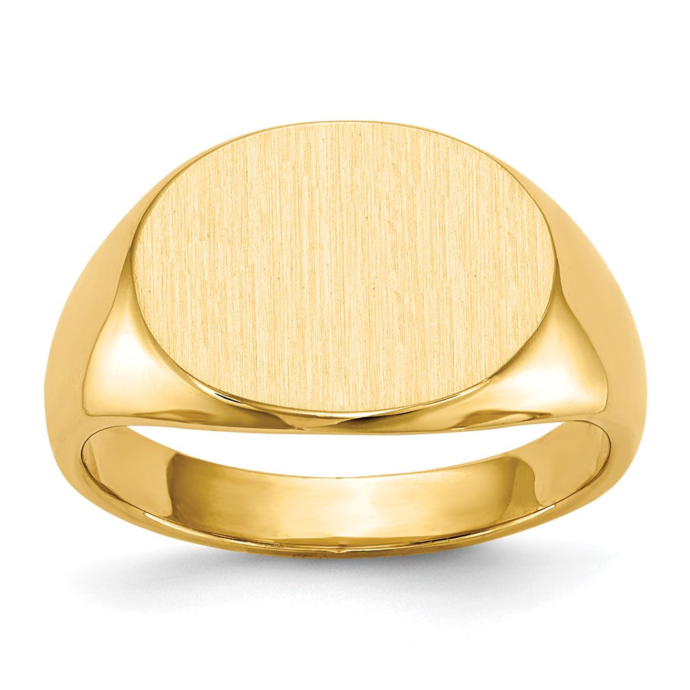 14k 16.0x12.0mm Oval Closed Back Mens Signet Ring, Size 10