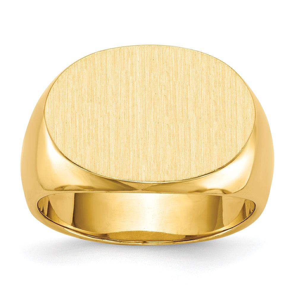 14k 19.0x13.0mm Oval Closed Back Mens Signet Ring, Size 10