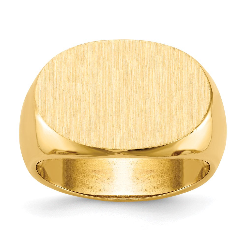 14k 19.0x13.0mm Oval Open Back Mens Signet Ring, Size 10