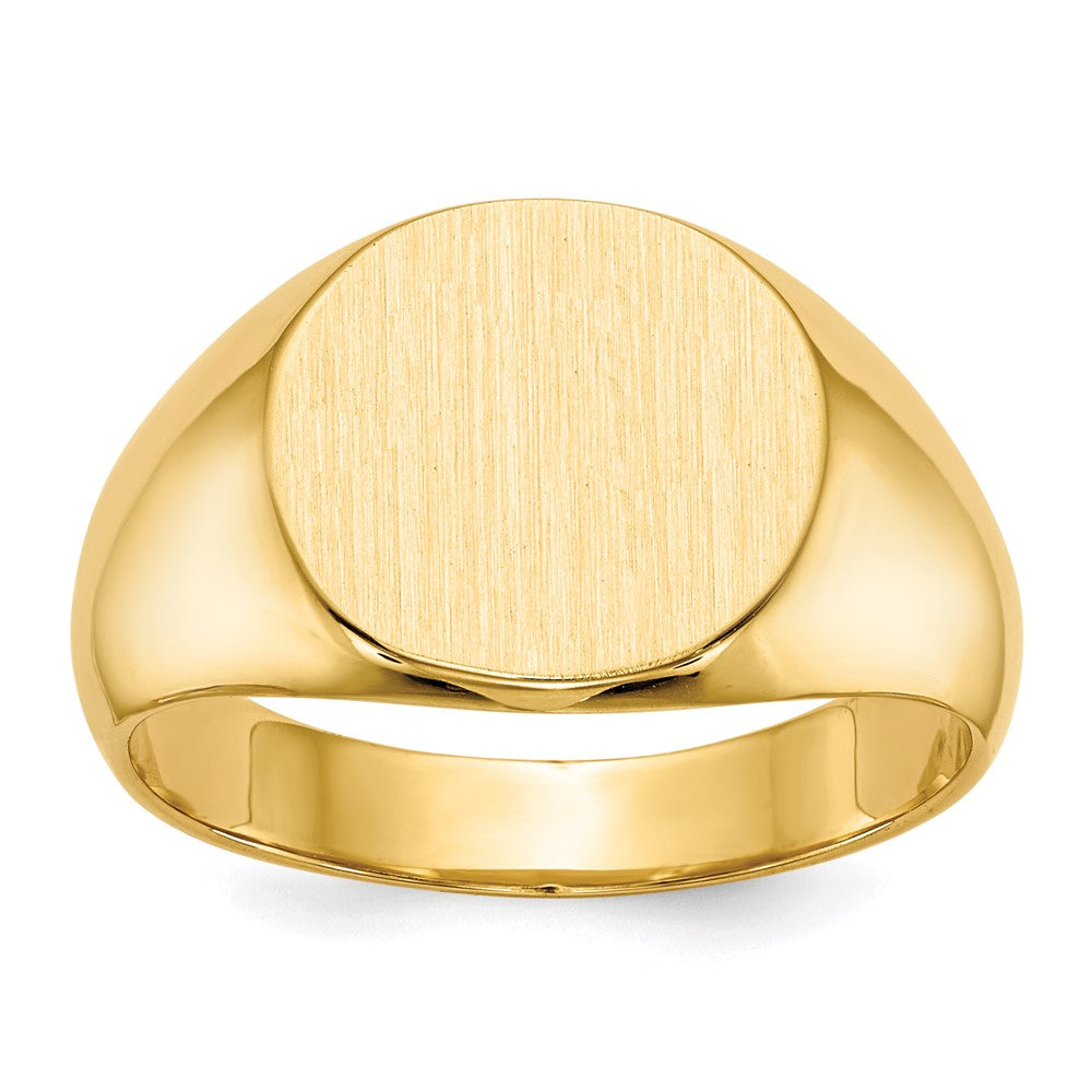 14k 13.5x12.5mm Round Closed Back Mens Signet Ring, Size 10