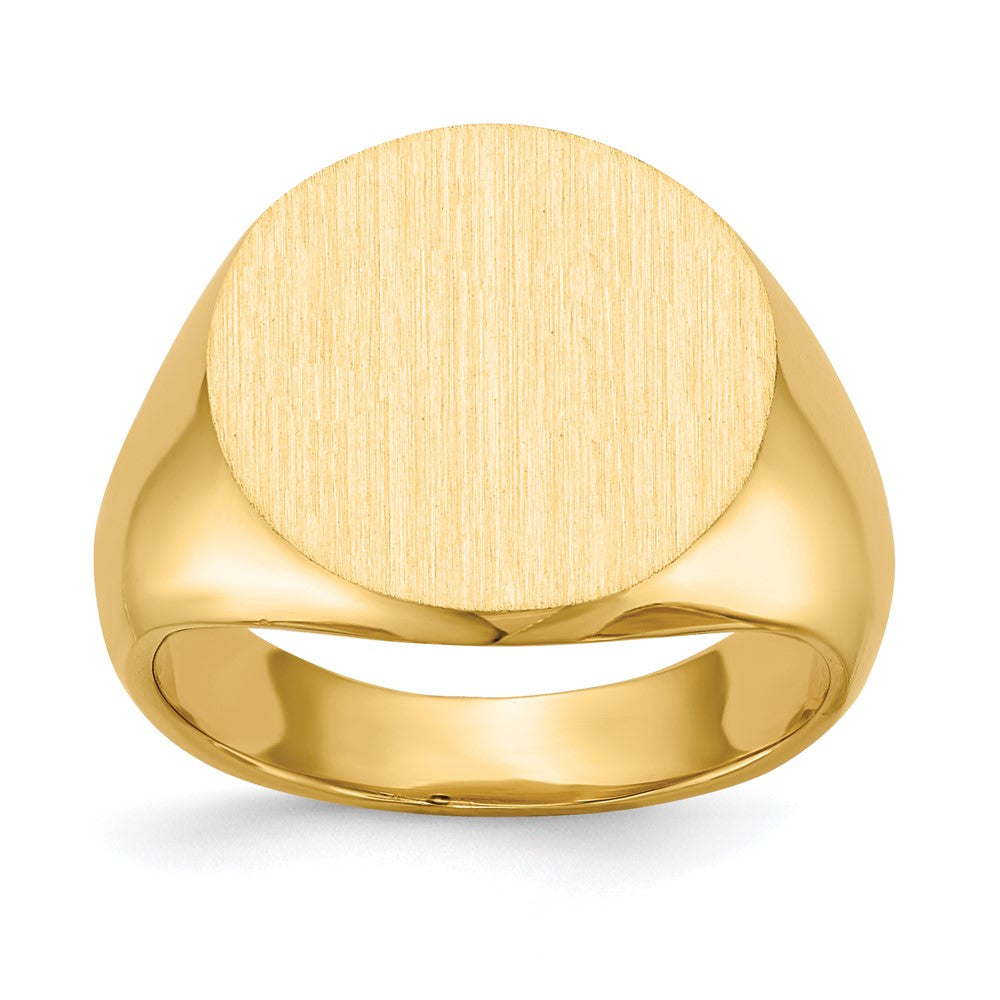 14k 15.5x15.0mm Round Closed Back Signet Ring, Size 7