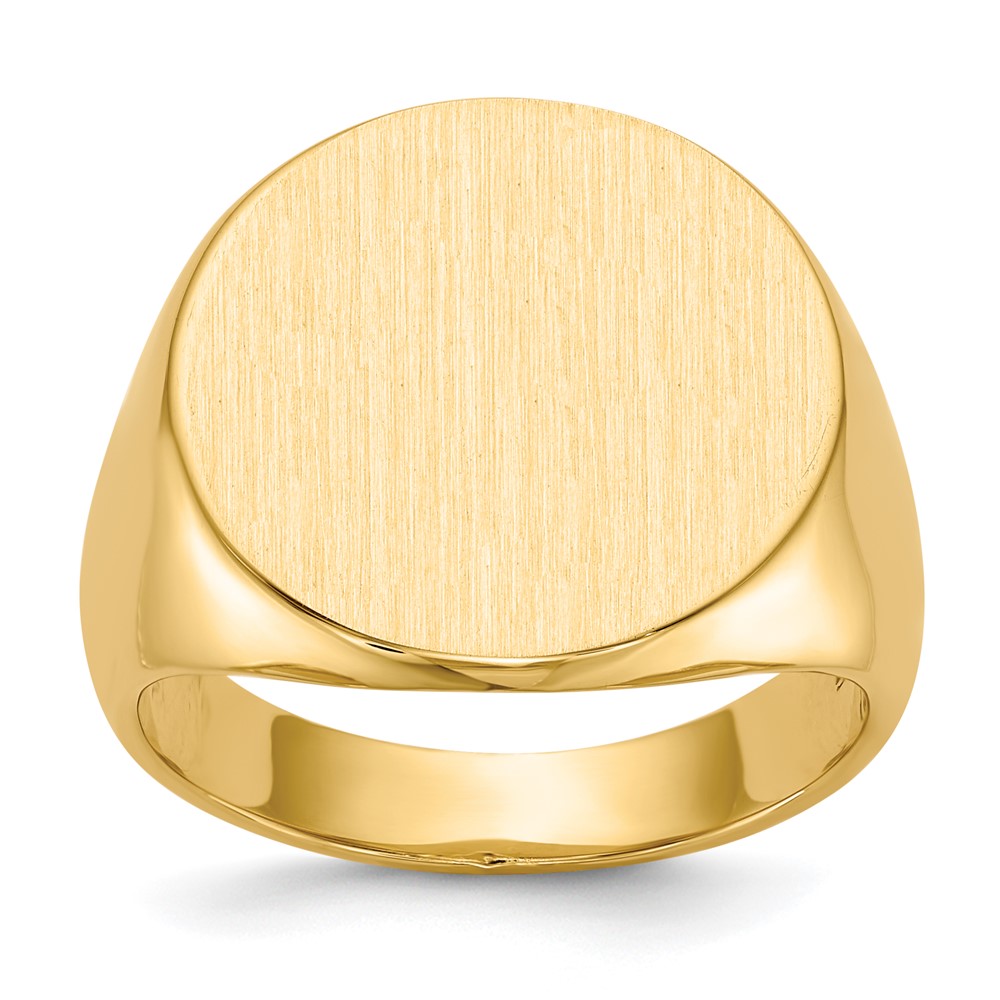 14k 18.0x17.5mm Round Closed Back Mens Signet Ring, Size 10