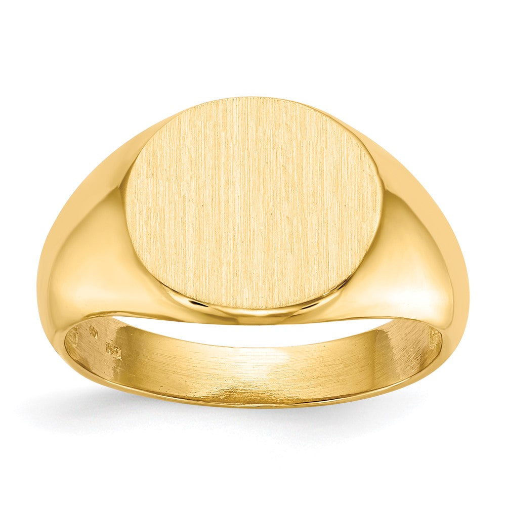 14k 13.5x12.5mm Round Open Back Mens Signet Ring, Size 10