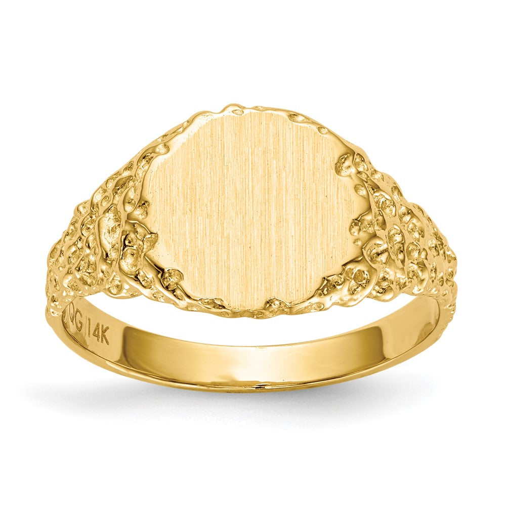 14k 9.5x8.5mm Round Closed Back Signet Ring, Size 6, 25.54 mm