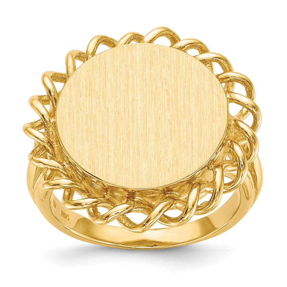 14k 15.0x14.5mm Oval Open Back Scalloped Edge Signet Ring, Size 6.5, 58.59 mm