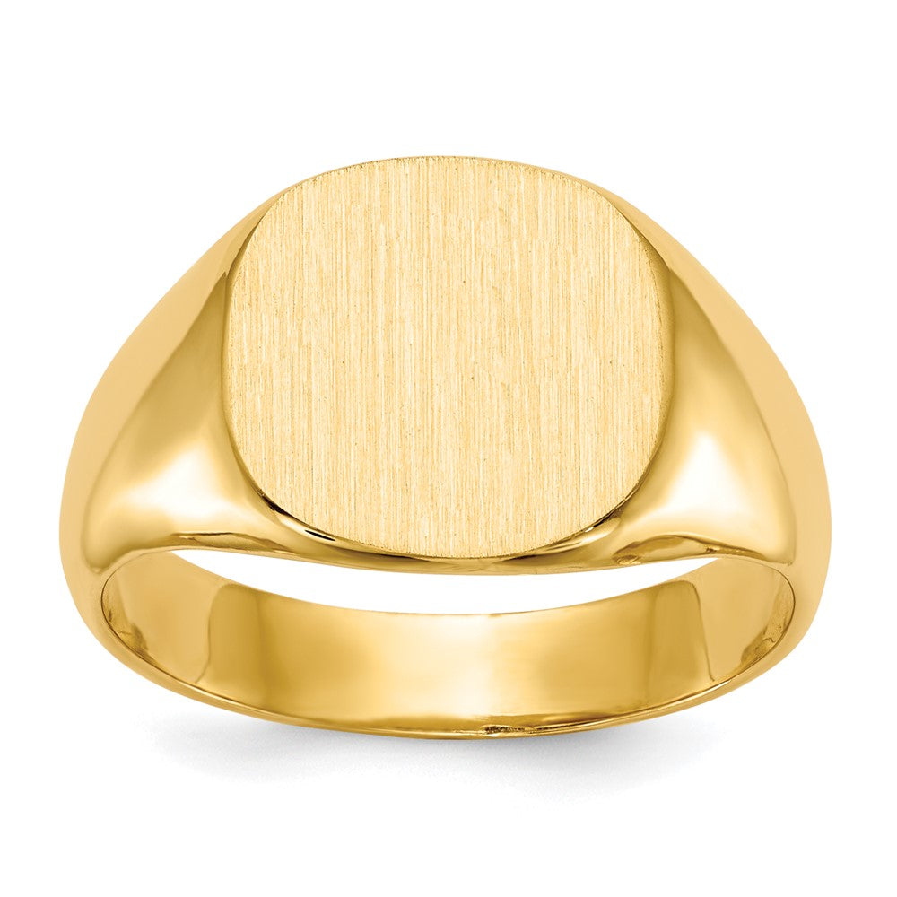 14k 13.5x12.5mm Cushion Closed Back Mens Signet Ring, Size 9