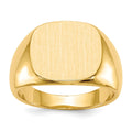 14k 15.0x13.5mm Cushion Closed Back Mens Signet Ring, Size 9