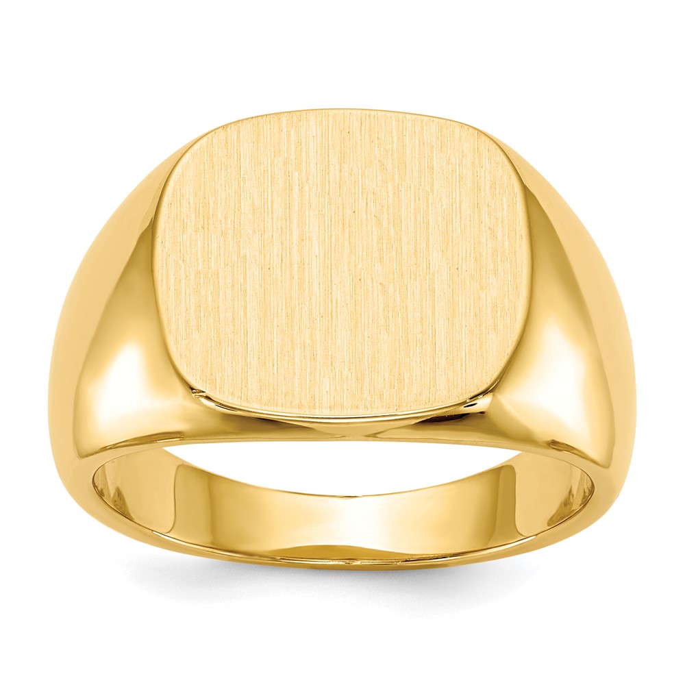 14k 15.0x13.5mm Cushion Closed Back Mens Signet Ring, Size 9