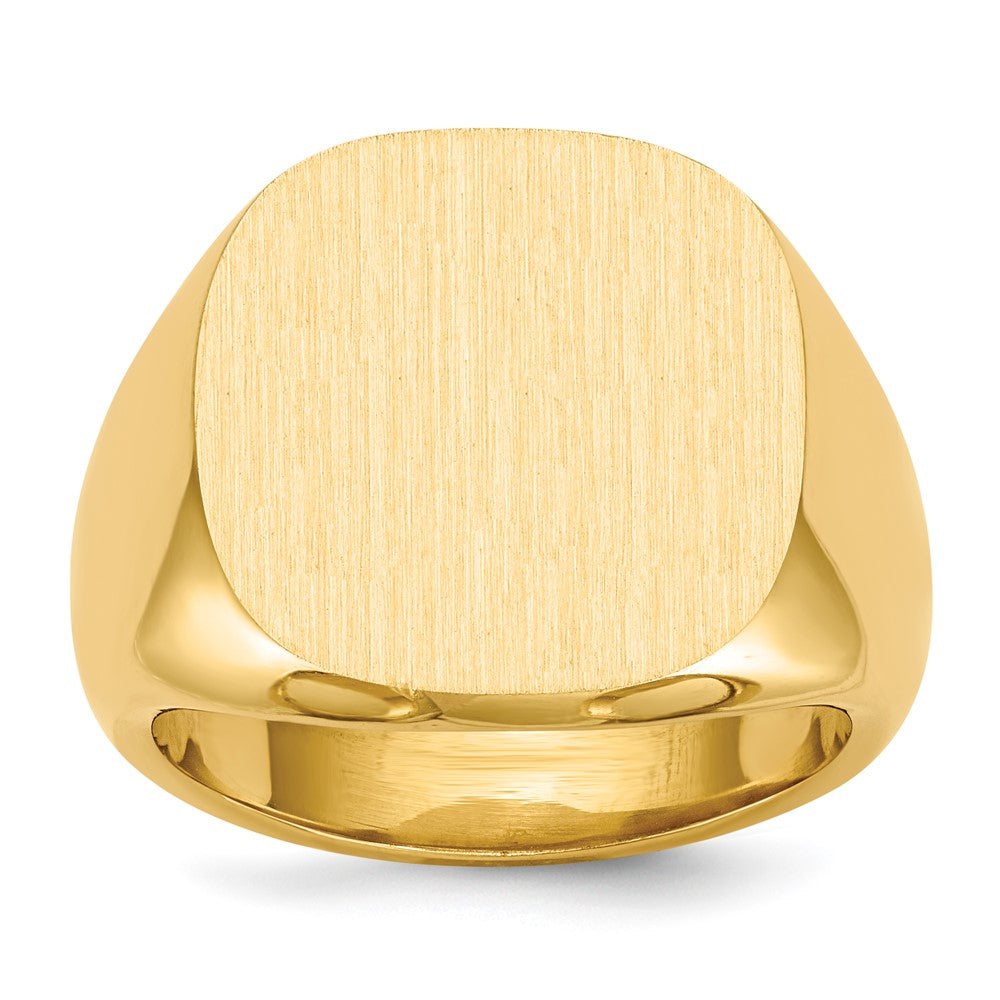 14k 17.0x17.0mm Cushion Closed Back Mens Signet Ring, Size 10