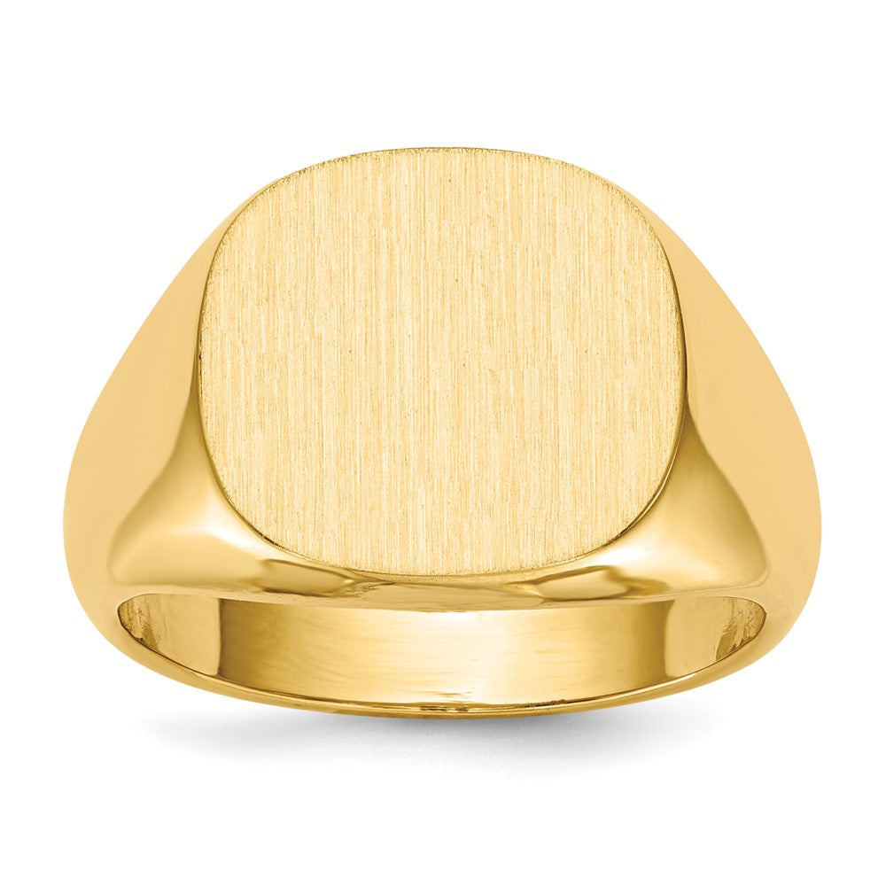 14k 15.0x13.5mm Cushion Open Back Mens Signet Ring, Size 10, 67.76 mm