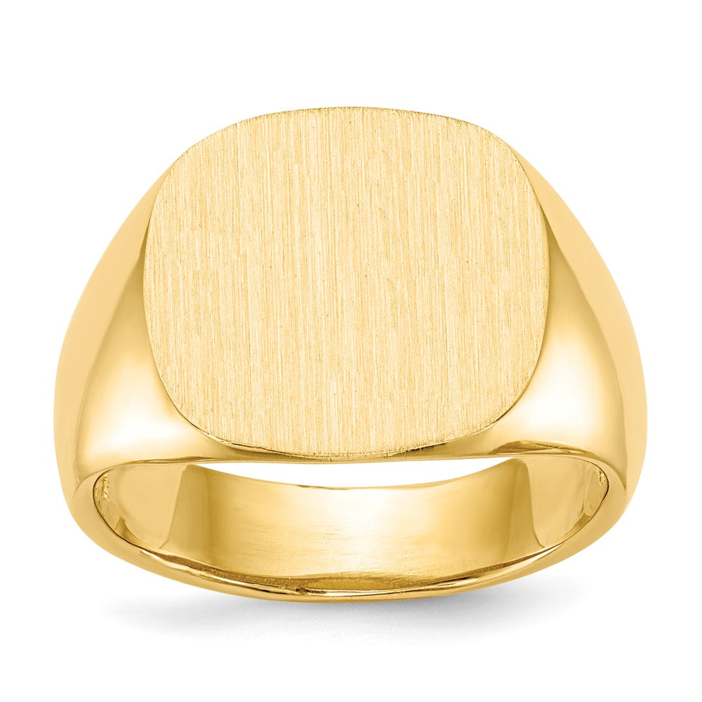14k 15.0x15.5mm Cushion Open Back Mens Signet Ring, Size 10