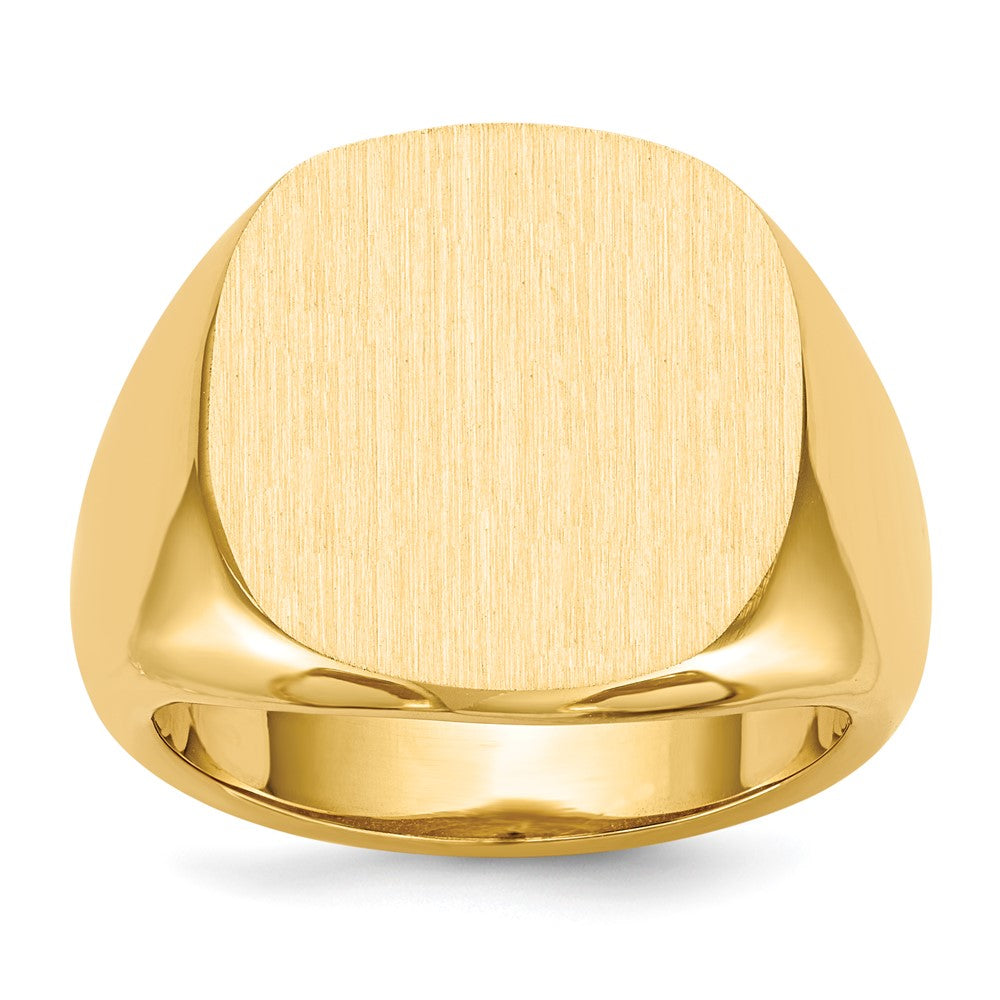 14k 17.0x17.0mm Cushion Open Back Mens Signet Ring, Size 10