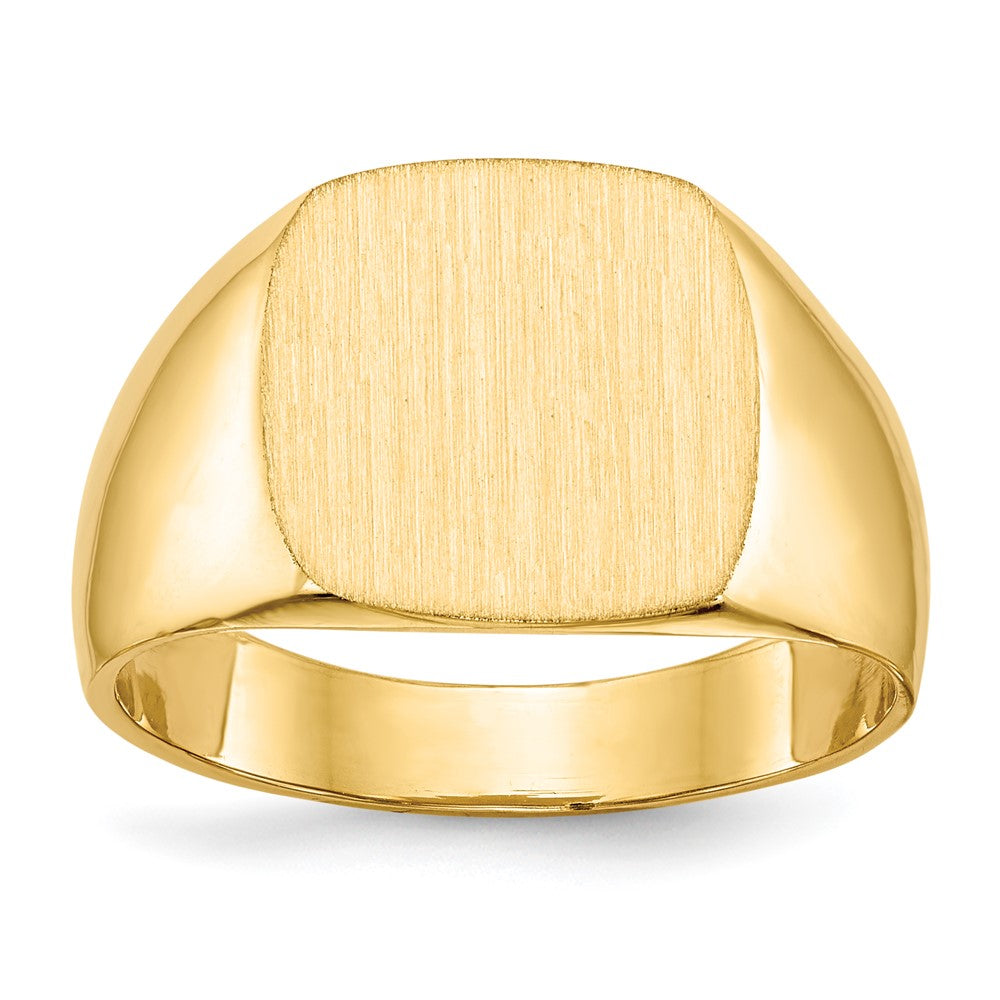 14k 13.0x12.0mm Cushion Closed Back Mens Signet Ring, Size 9