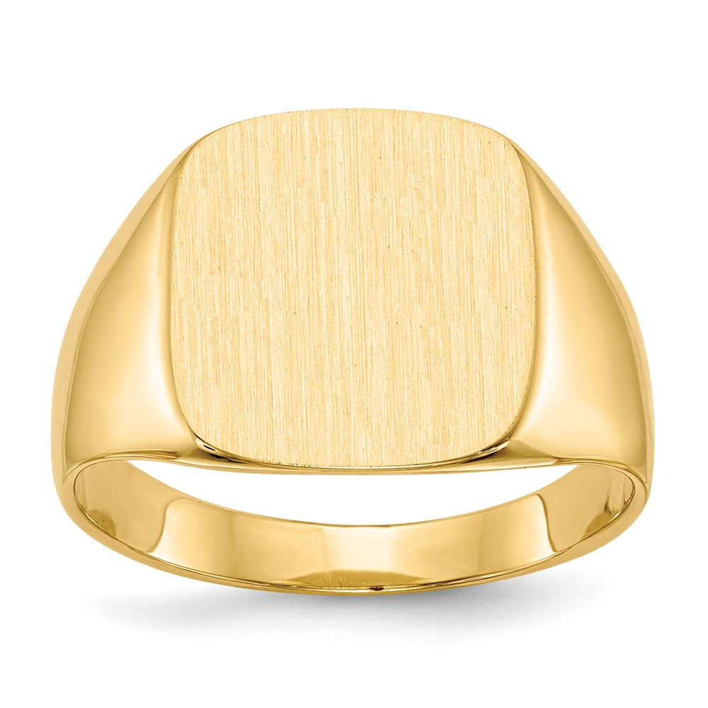 14k 13.5x15.0mm Cushion Closed Back Mens Signet Ring, Size 9.5