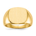 14k 15.5x14.0mm Cushion Closed Back Mens Signet Ring, Size 10