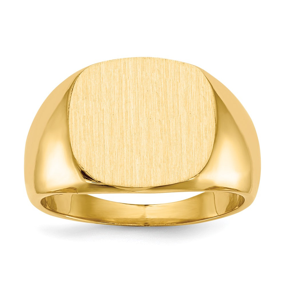 14k 15.5x14.0mm Cushion Closed Back Mens Signet Ring, Size 10