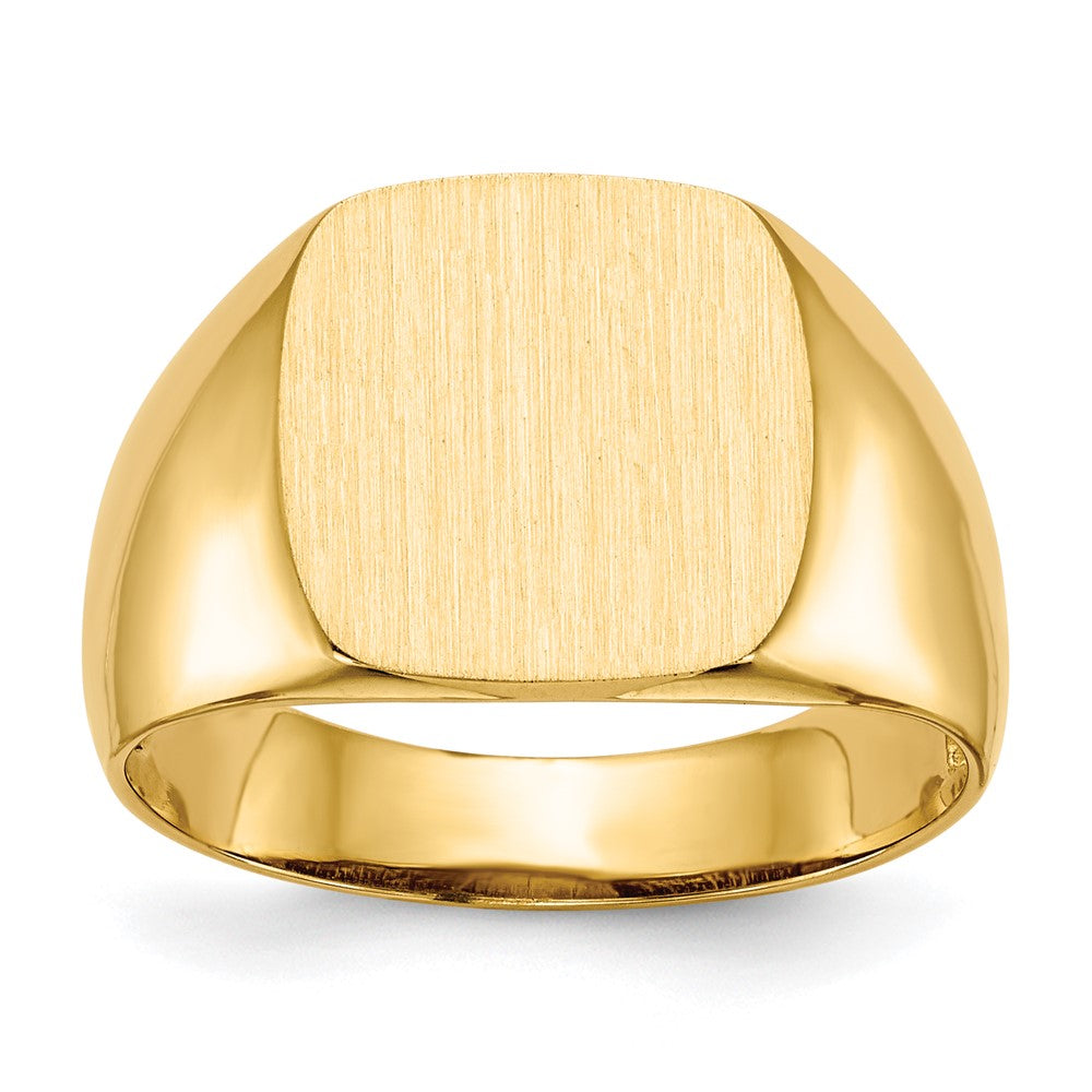 14k 12.5x12.5mm Cushion Open Back Mens Signet Ring, Size 9, 41.68 mm
