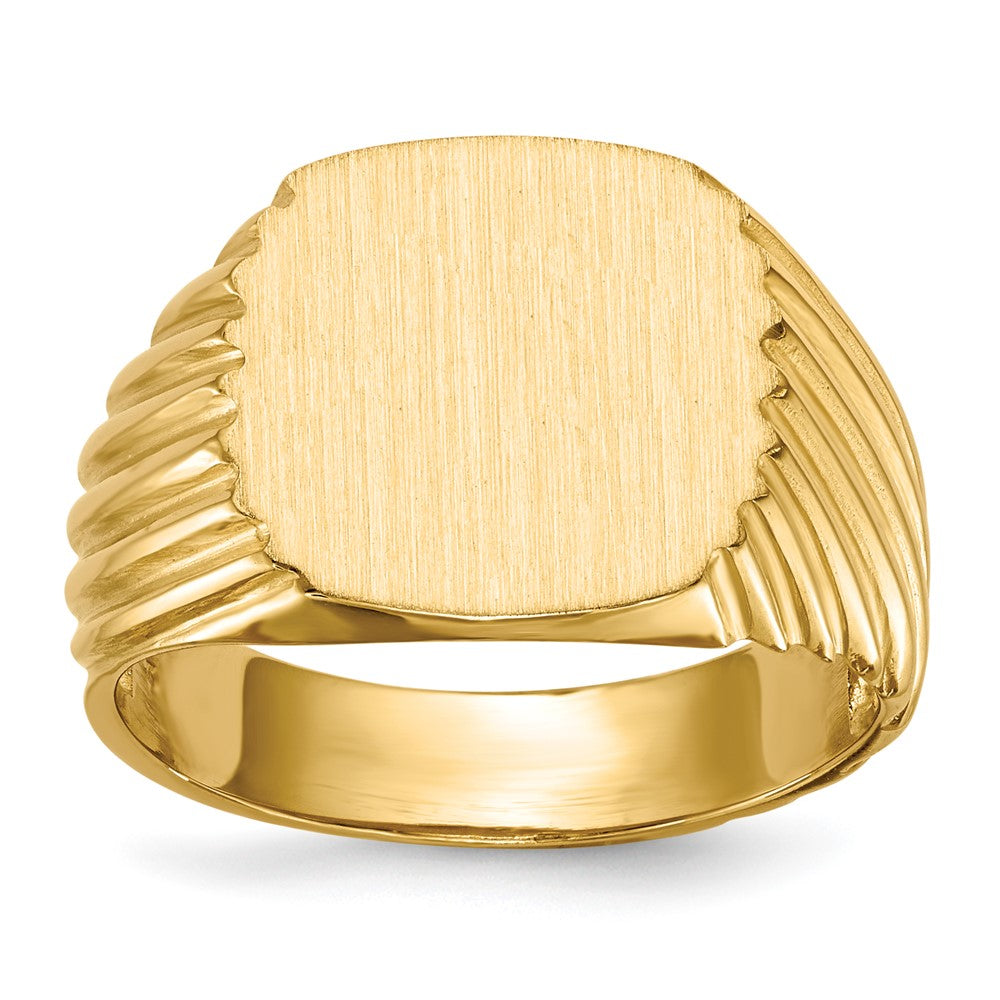 14k 13.5x13.5mm Cushion Open Back Mens Signet Ring, Size 9, 43.95 mm