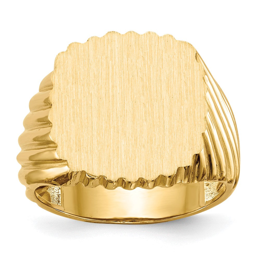 14k 16.5x18.0mm Cushion Open Back Mens Signet Ring, Size 10, 62.38 mm