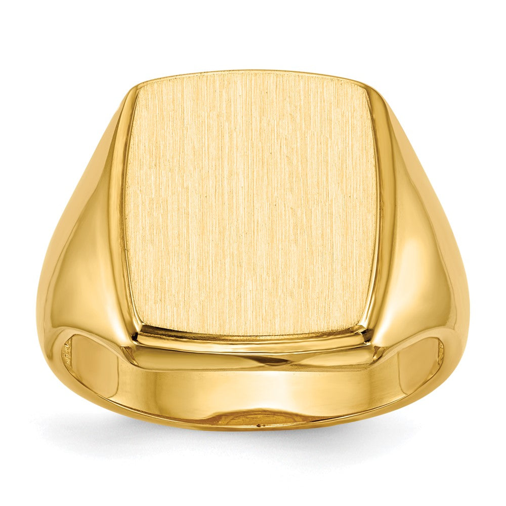 14k 13.0x14.5mm Rectangle Open Back Mens Signet Ring, Size 10