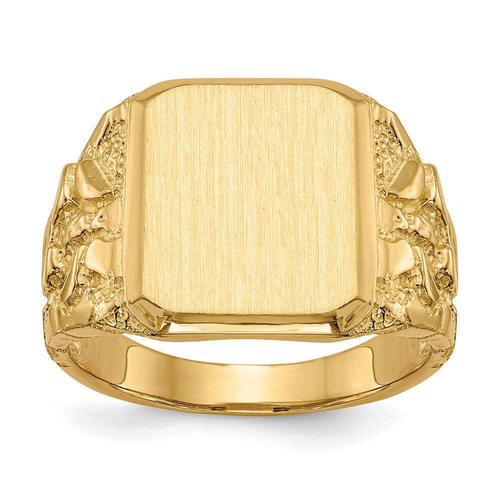 14k 13.0 x 14.0mm Octagon Open Back Mens Nugget Signet Ring, Size 10, 50.38 mm