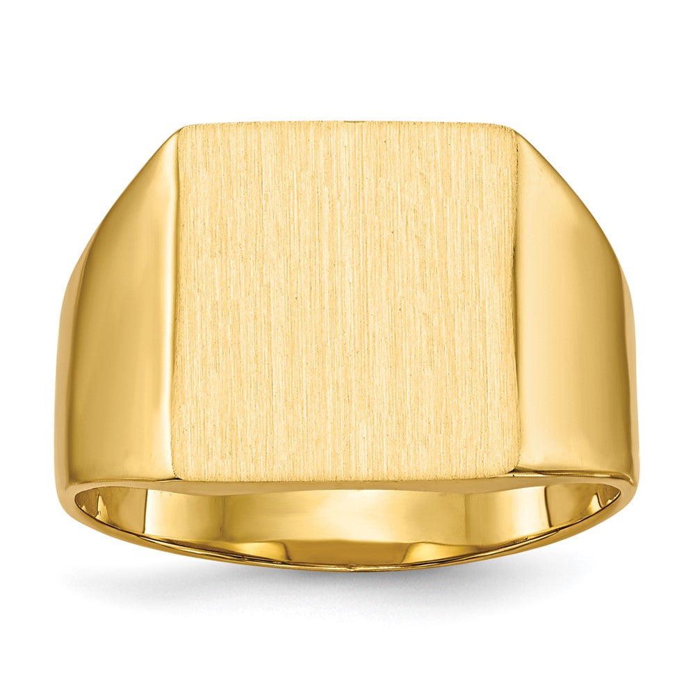 14k 12.0x13.0mm Square Closed Back Mens Signet Ring, Size 8.5
