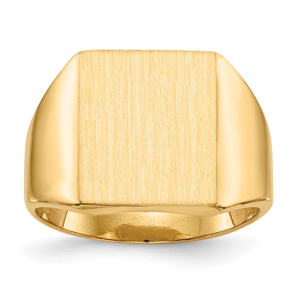 14k 13.5x15.0mm Rectangle Closed Back Mens Signet Ring, Size 10